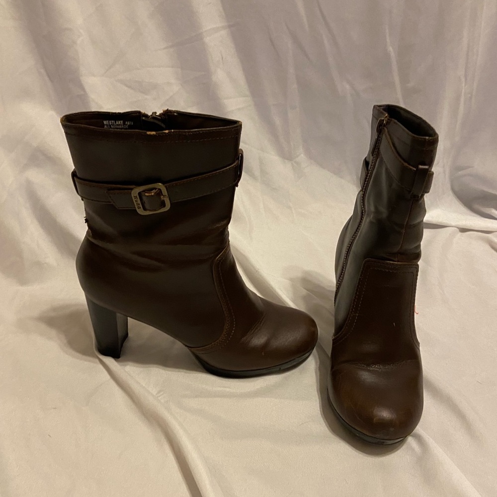 Women’s brown heeled booties